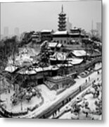Buddha - Jiming Temple In The Snow - Black-and-white Version Metal Print