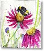 Bumble Bee In The Coneflowers Metal Print