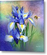 Bumble Bee On Blue Iris Metal Print