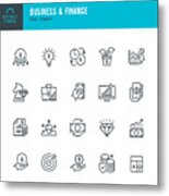 Business & Finance - Thin Line Vector Icon Set. Pixel Perfect. Editable Stroke. The Set Contains Icons: Investment, Wealth Growth, Gold, Business Strategy, Target, Wealth Insurance, Diamond. Metal Print