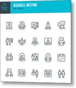 Business Meeting - Thin Line Vector Icon Set. Pixel Perfect. The Set Contains Icons: Business Meeting, Web Conference, Teamwork, Presentation, Speaker, Distant Work. Metal Print