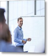 Businessman Giving Presentation To Colleagues Metal Print