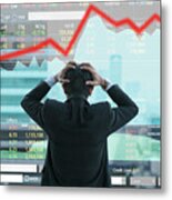 Businessman Grabs The Head Concept With Business Chart On Scoreboard Metal Print