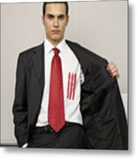 Businessman With Three Pens In Front Pocket, Portrait Metal Print
