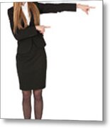 Businesswoman Pointing Sideways Metal Print