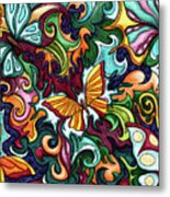 Butterflies Colorful Abstract Painting, Bright Butterflies Metal Print