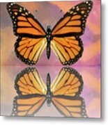 Butterfly In Clouds Reflection Metal Print