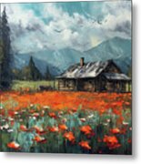 Cabin In The Poppies Metal Print