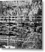 Caddo Lake State Park Mill Pond Wooden Pier Reflection Texas Black And White Metal Print