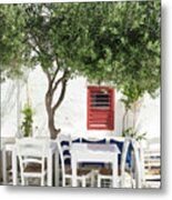 Cafe Under And Olive Tree Metal Print