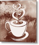 Caffe Latte Warm Delicious Coffee Cup With Sweet Hearts Watercolor Iii Metal Print