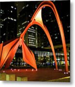 Calder Flamingo Sculpture Chicago Night Metal Print