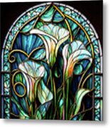 Calla Lilies - Stained Glass Window Metal Print