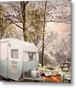 Camping At The Creek In Cottage Hues Metal Print