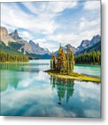 Canada, Alberta, Jasper National Park, Maligne Lake And Spirit Island Metal Print