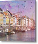 Canal And Boats In Copenhagen Metal Print