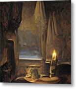 Candle In A Window Vintage Still Life Metal Print