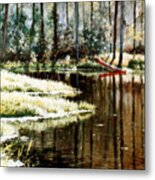 Canoe On Pond Metal Print