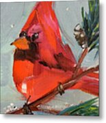 Cardinal In A Fir Tree Metal Print