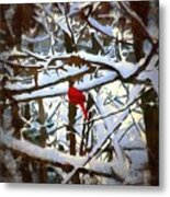 Cardinal In The Snowy Trees Metal Print