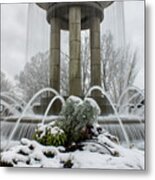 Cary Fountain With Snow Metal Print
