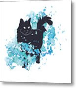 Cat Black And Blue Watercolor Metal Print