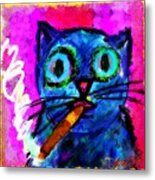 Cat With Cigar Metal Print