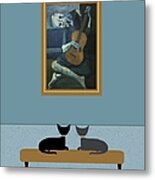 Cats Admire Picasso Old Guitarist Metal Print