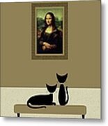 Cats Admire The Mona Lisa Metal Print