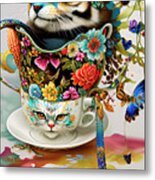 Cats In A Cup 2 Ginette In Wonderland  Decorative Art Metal Print