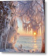 Cave Point Ice Metal Print