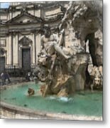 Center Fountain Of Rome's Piazza Navona Metal Print