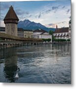 Chapel Bridge At Sunset Metal Print