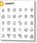 Charity and Donation Line Icons. Editable Stroke. Pixel Perfect. For Mobile and Web. Contains such icons as Charity, Donation, Giving, Food Donation, Teamwork, Relief. Metal Print