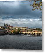 Charles Bridge Over Moldova River And Hradcany Castle In Prague In The Czech Republic Metal Print