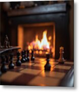 Chess By The Fire Metal Print