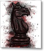 Chess Piece Splatter Art, Black Chess Knight Metal Print