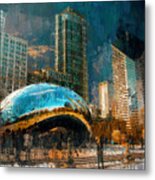 Chicago Bean Sunset Metal Print