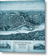 Chippewa Falls Wisconsin Vintage Map Birds Eye View 1907 Blue Metal Print