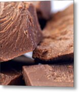 Chopped Premium Belgian Gianduja Chocolate Macro Closeup. Metal Print