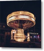 Christmas Carousel On The Streets Of Warsaw. Fire Wheel Metal Print