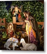 Christmas Creche 2 With Border Metal Print