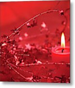 Christmas Decoration With Red Candle And Stars Metal Print