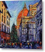 Christmas In Florence Textured Impressionism Knife Oil Painting Mona Edulesco Metal Print