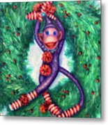 Christmas Sock Monkey Elf Metal Print