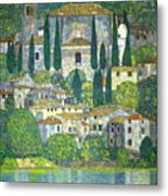 Church In Cassone. Landscape With Cypress Metal Print