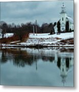 Church Reflection In Maine Metal Print