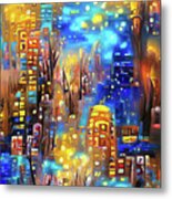 City Lights 09 Golden Glitter And Blue Night Metal Print