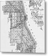 City Of Chicago Antique Map 1896 Black And White Metal Print