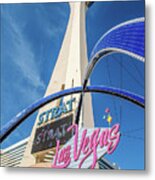 City Of Las Vegas Arch And The Strat From Below Portrait Metal Print